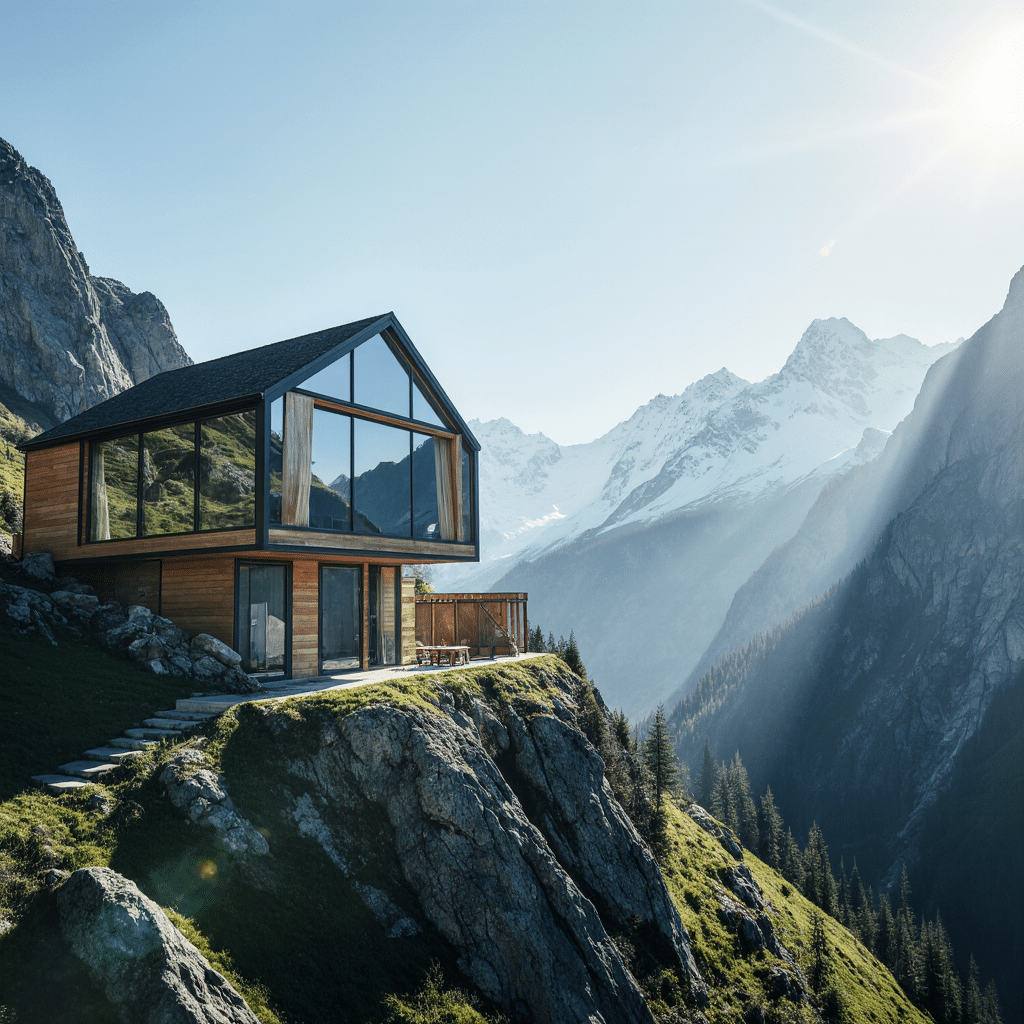 swiss landscape with modern houses in harmony with nature soft sunlight calm and trustworthy atmosp usu6s8ficjflv3yjke54 0